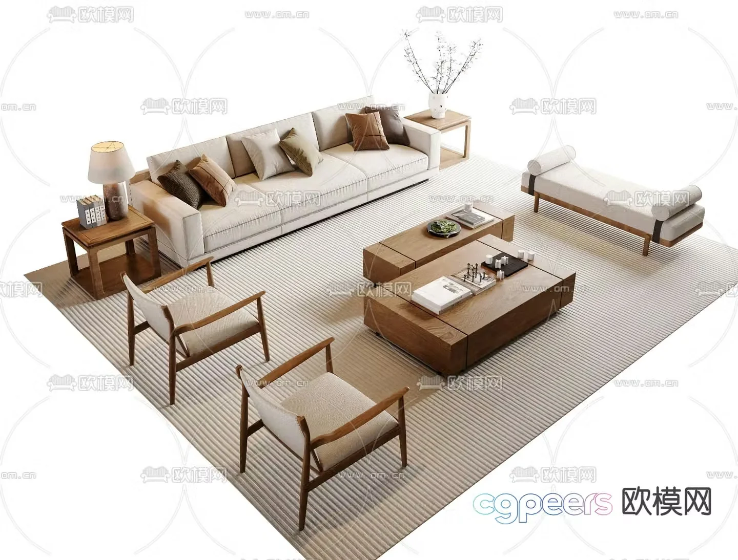 New Chinese style sofa coffee table combination leisure sofa 3d model