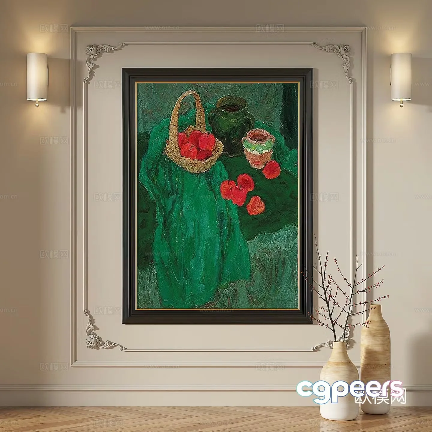French retro medieval modern oil painting light luxury simple abstract decorative painting 3d model