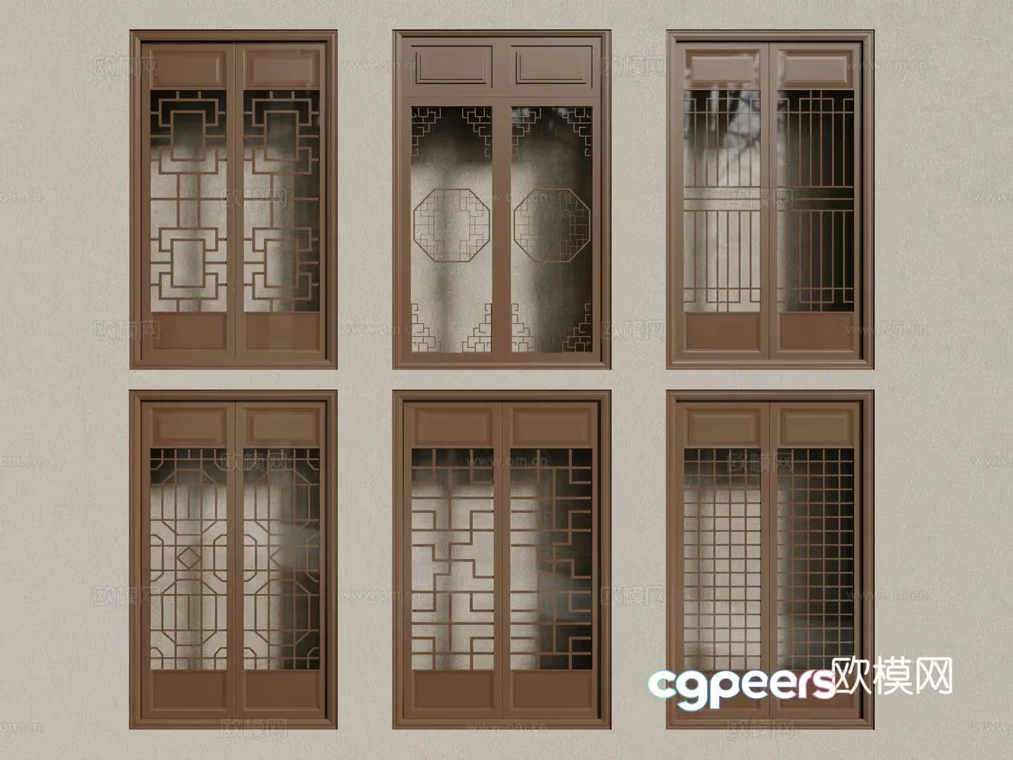New Chinese style sliding door grille door wooden door 3d model