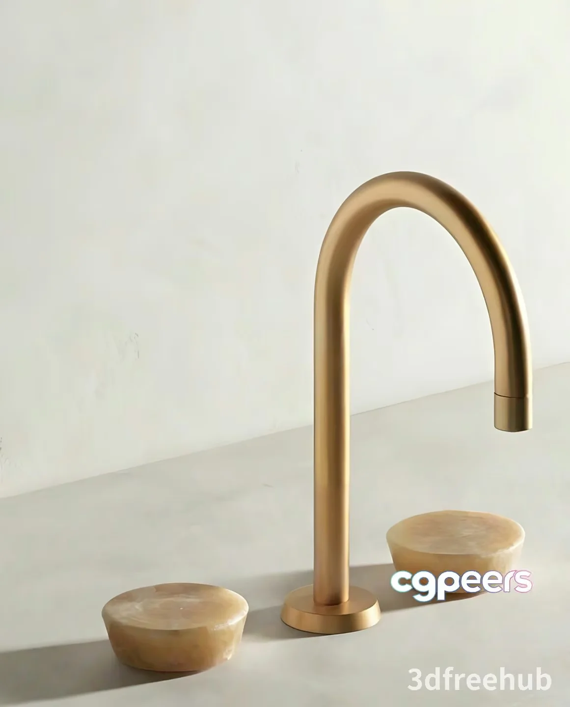 Gold Faucet With Two Stone Taps 3D Model – 20783 – VRAY Render