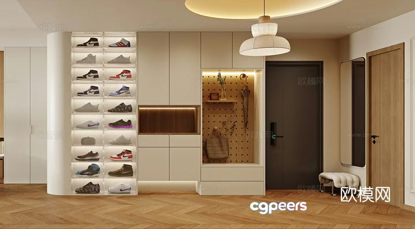 Modern shoe cabinet shoe cabinet display cabinet sneakers velvet shoes Nike shoes cream style shoe replacement stool 3D model