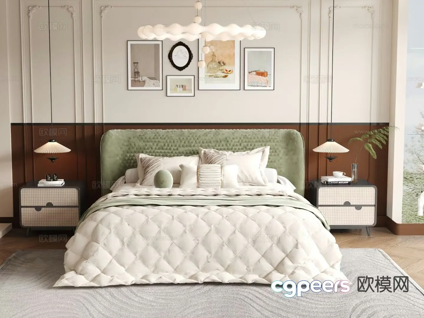 French double bed 3d model
