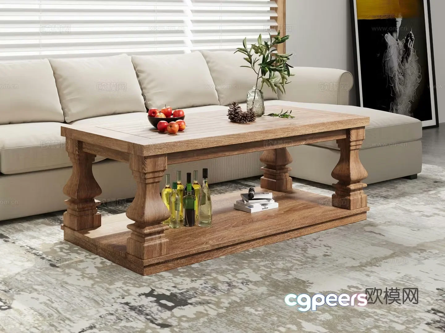American solid wood coffee table rectangular coffee table 3D model