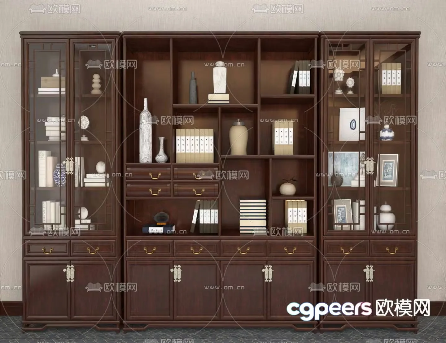 Chinese bookcase bookshelf decorative cabinet 3d model