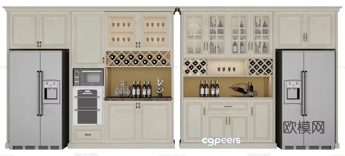 American simple refrigerator combination cabinet wine cabinet combination 3D model