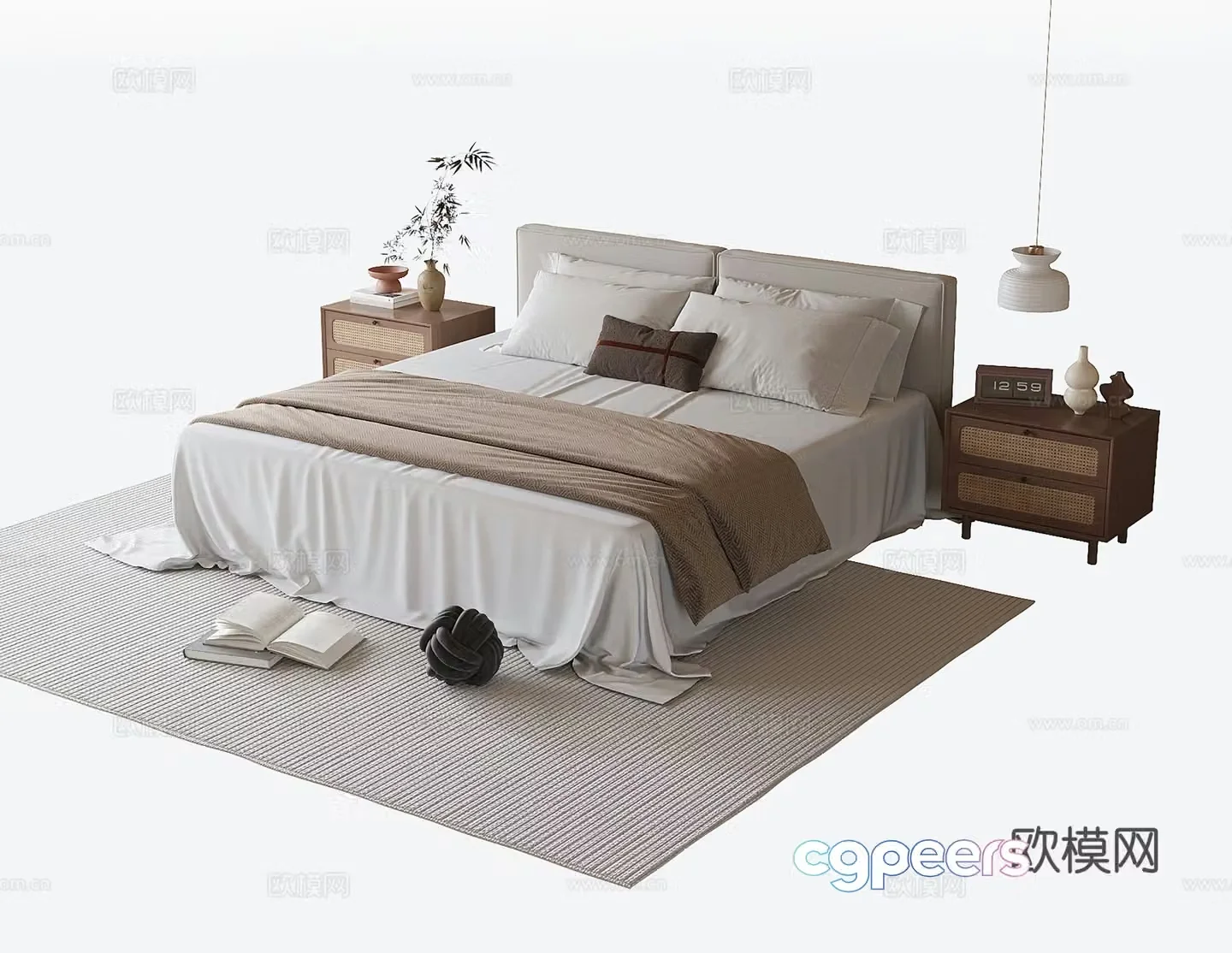 Modern double bed nightstand bedside chandeliers 3d model