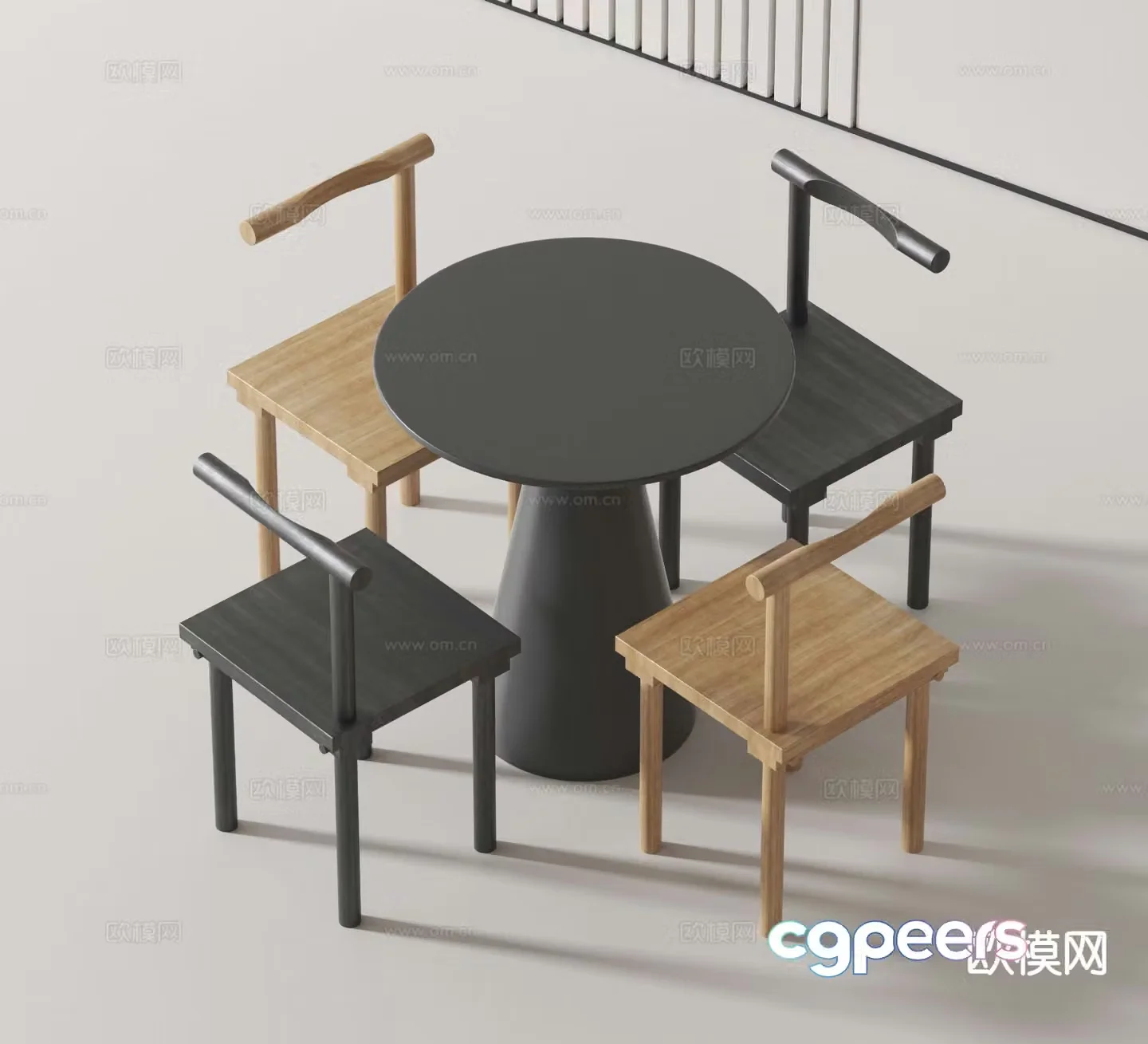 Modern leisure table and chairs wooden table 3d model
