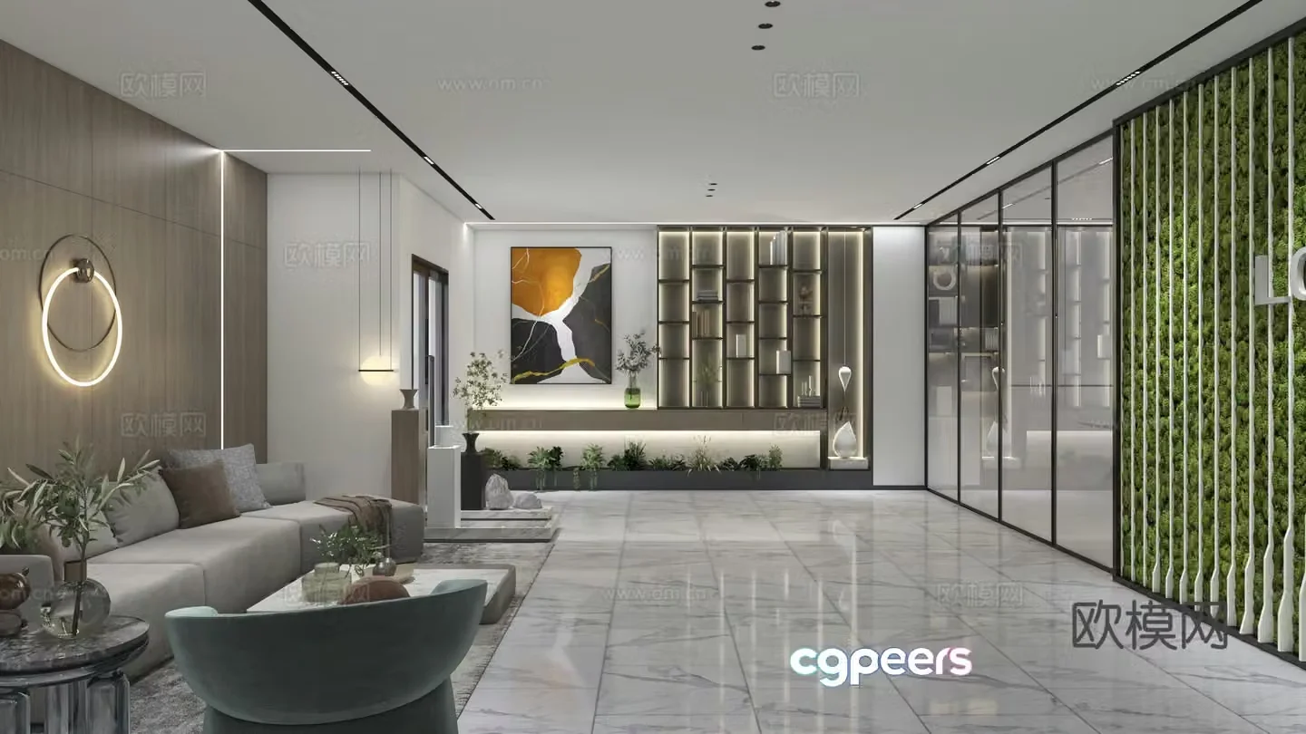 Modern office hall front desk reception 3d model