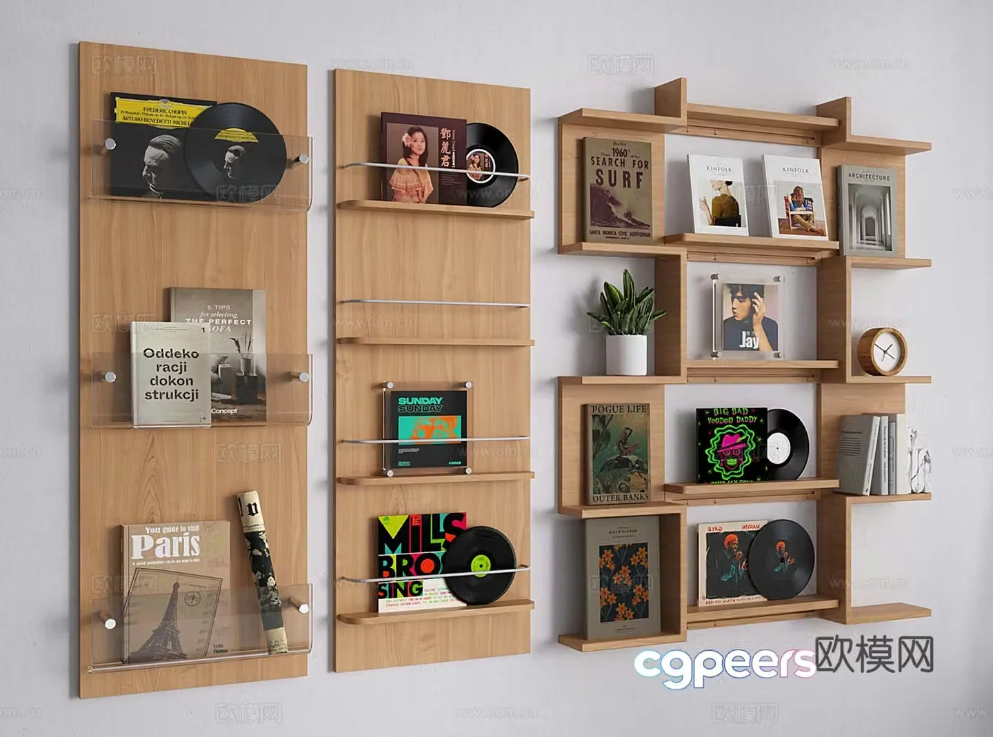 Modern medieval wall-mounted bookshelf CD record holder Wall shelf Storage rack 3D model
