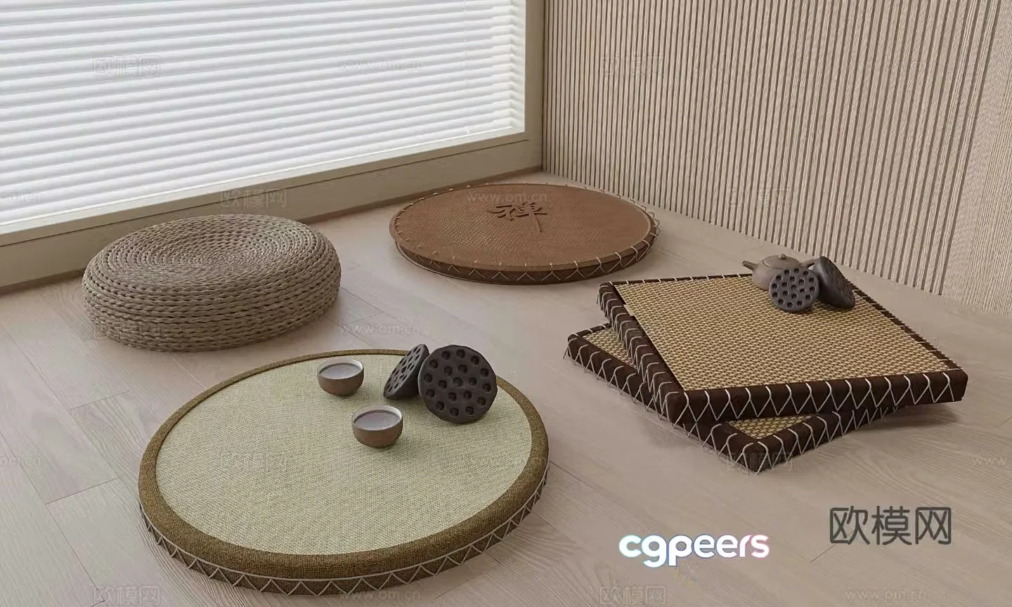 Rattan futon cushion cushion 3d model