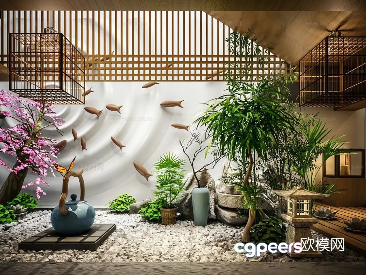 New Chinese style courtyard landscape landscape sketch courtyard sketch 3d model