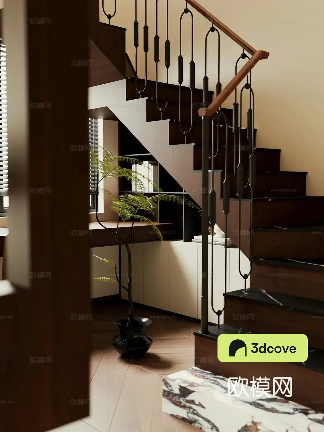 French stairwell corner staircase stairwell staircase cabinet potted