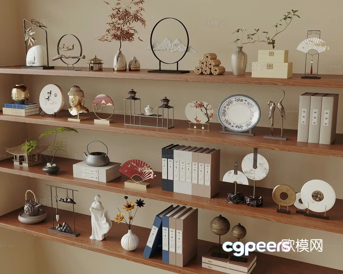 New Chinese style decoration ornaments vase and flower art entrance ornaments books sideboard ornaments 3D model