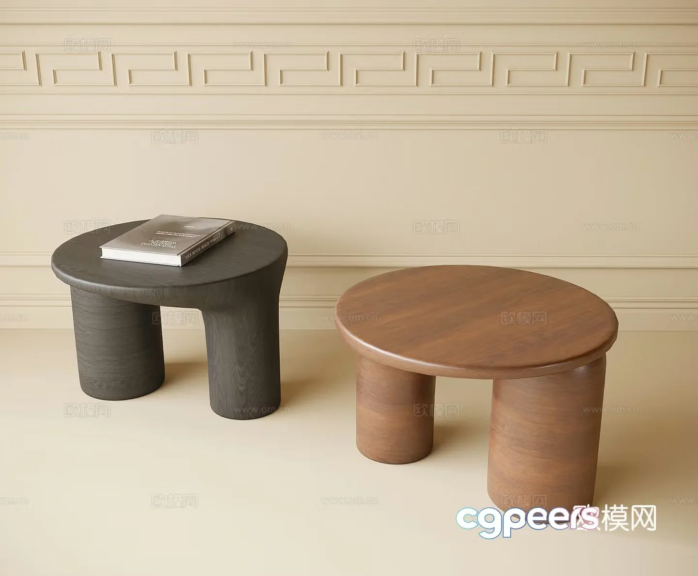 Medieval style round table and side table 3D model