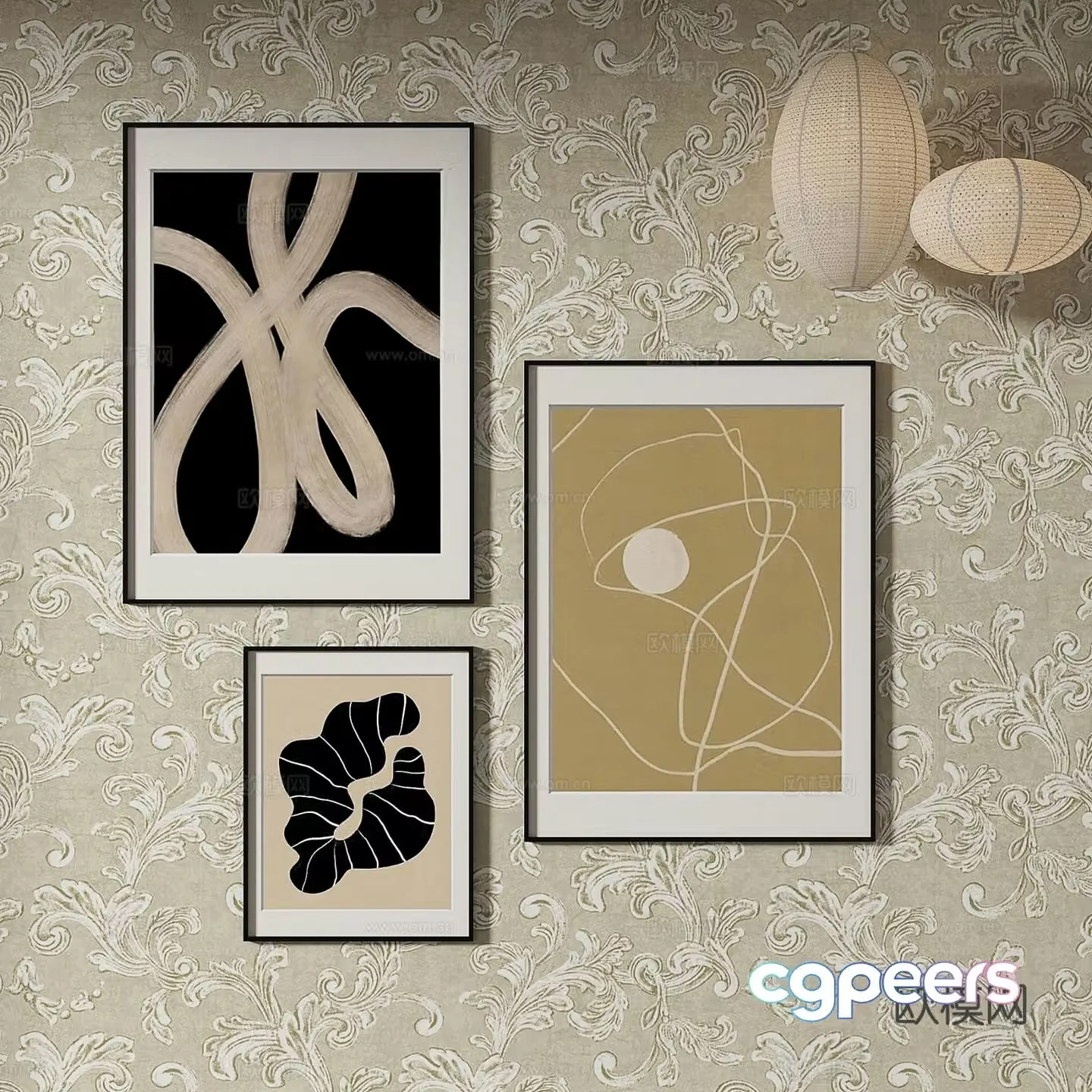 Simple European abstract painting decorative painting hanging painting 3D model