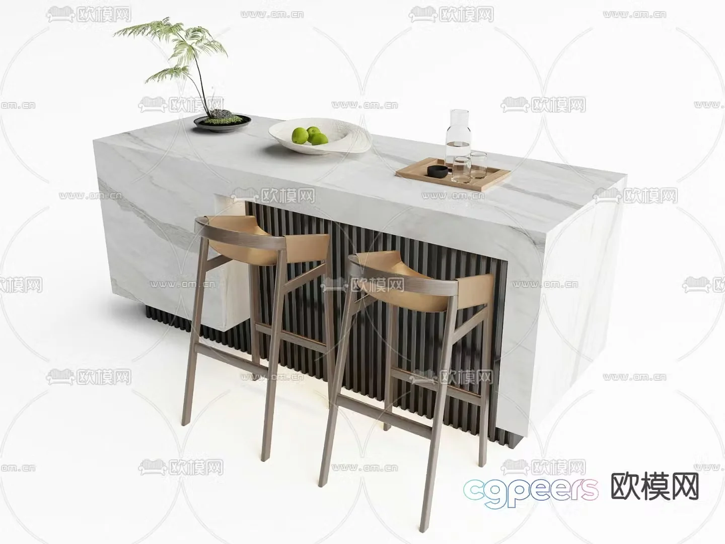 Marble water bar bar chair 3d model