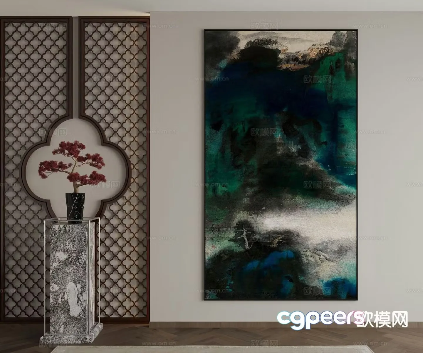 New Chinese style ink painting decorative painting 3D model