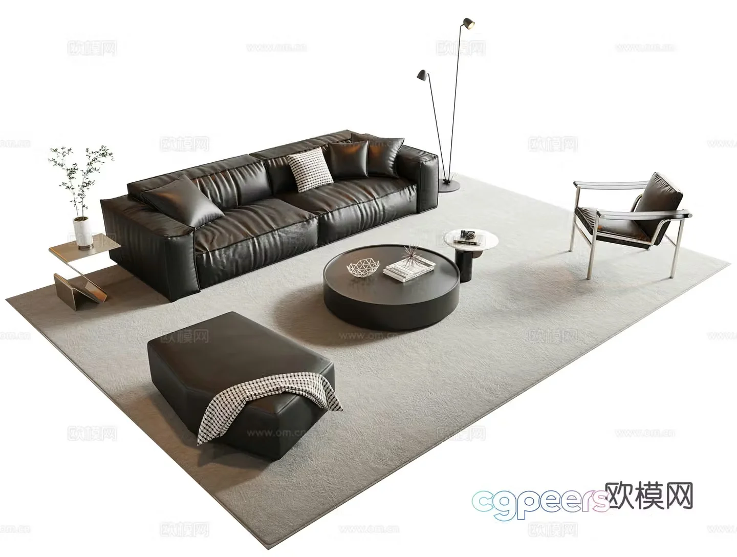 Italian sofa coffee table combination multi-person sofa leather sofa combination sofa straight sofa round 3d model