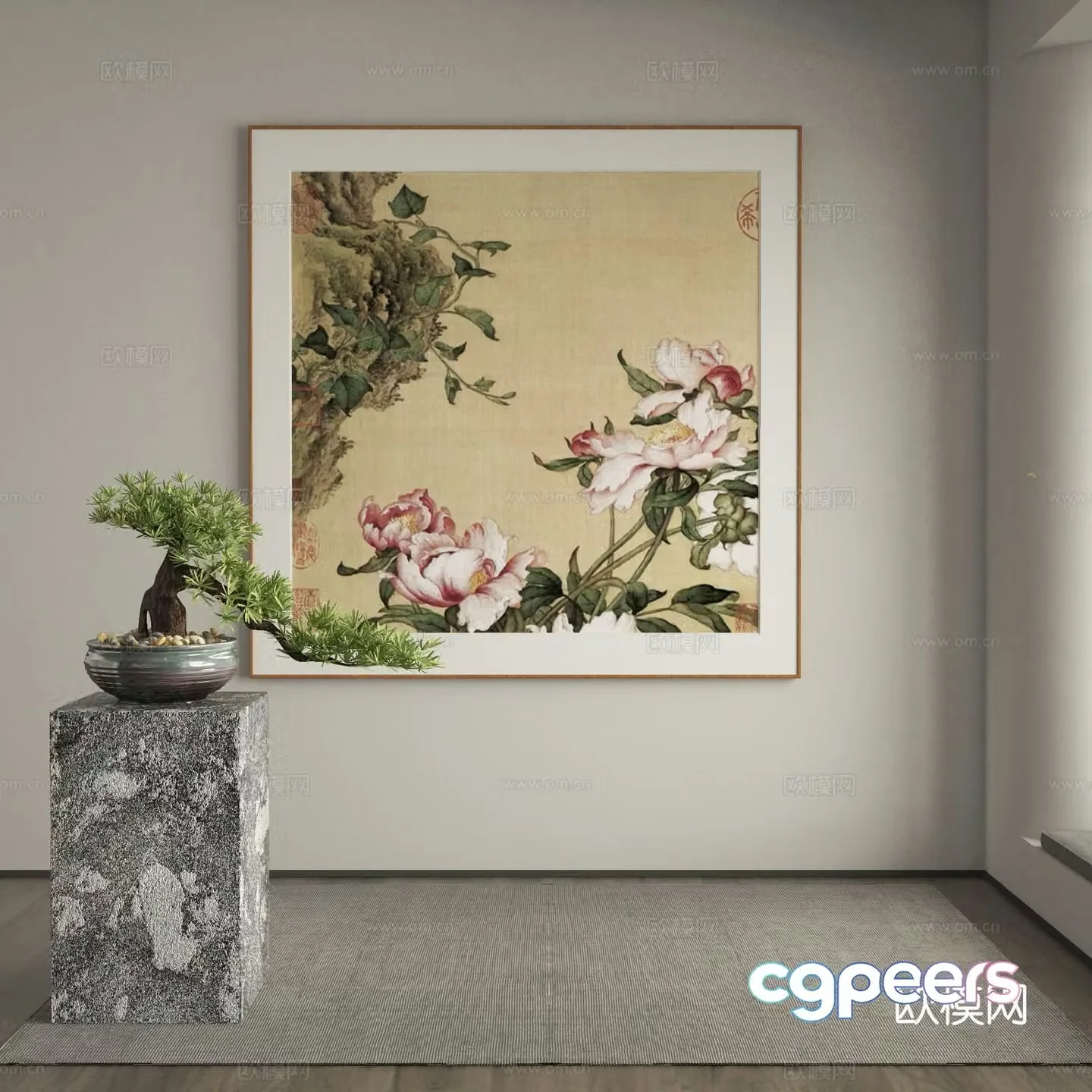New Chinese style decorative painting art painting flower hanging painting 3D model