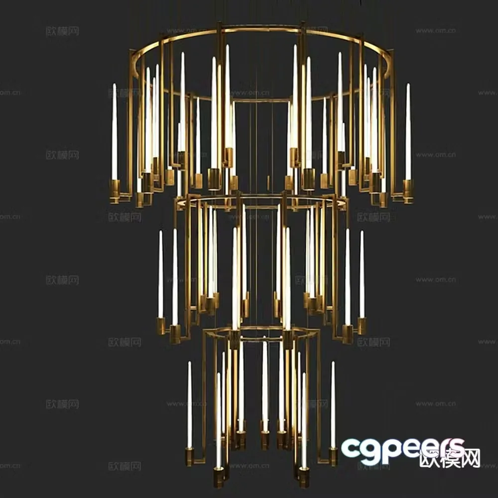 Light luxury lobby chandelier 3d model
