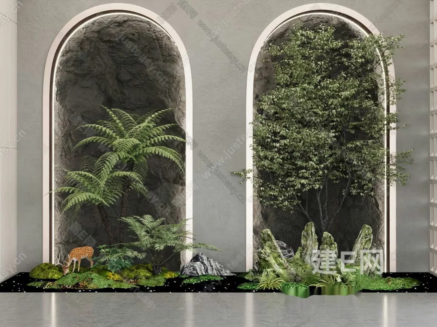 A Large Window With A White Frame 3D Model – 11828 – VRAY Render