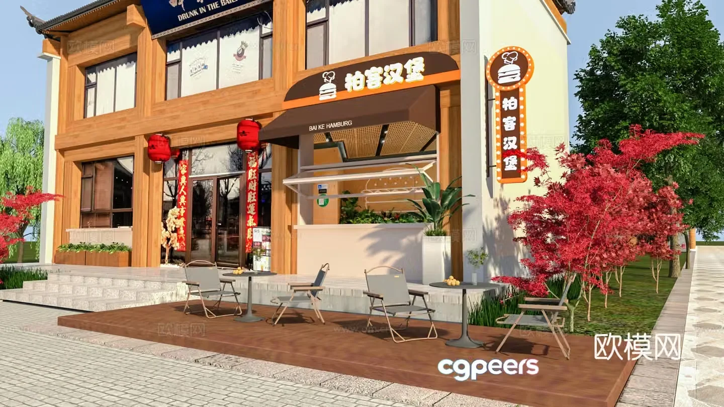 Modern fast food restaurant fried chicken burger 3d model
