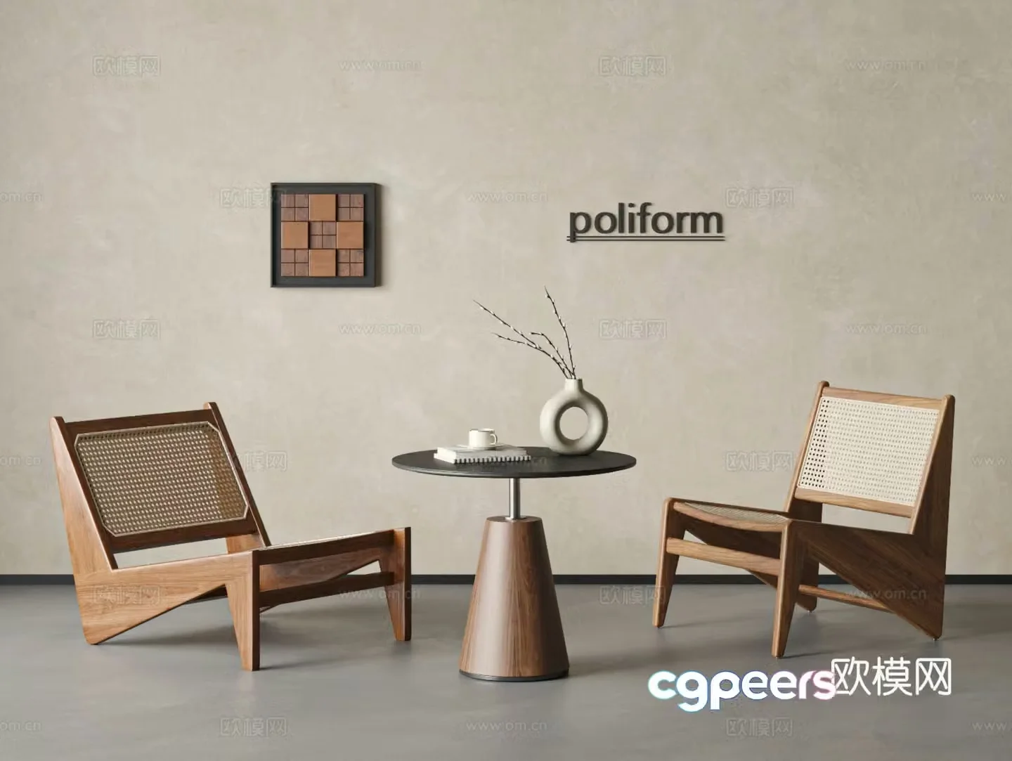 Wasabi medieval style leisure table and chair leisure chair rattan leisure chair solid wood leisure chair 3D model