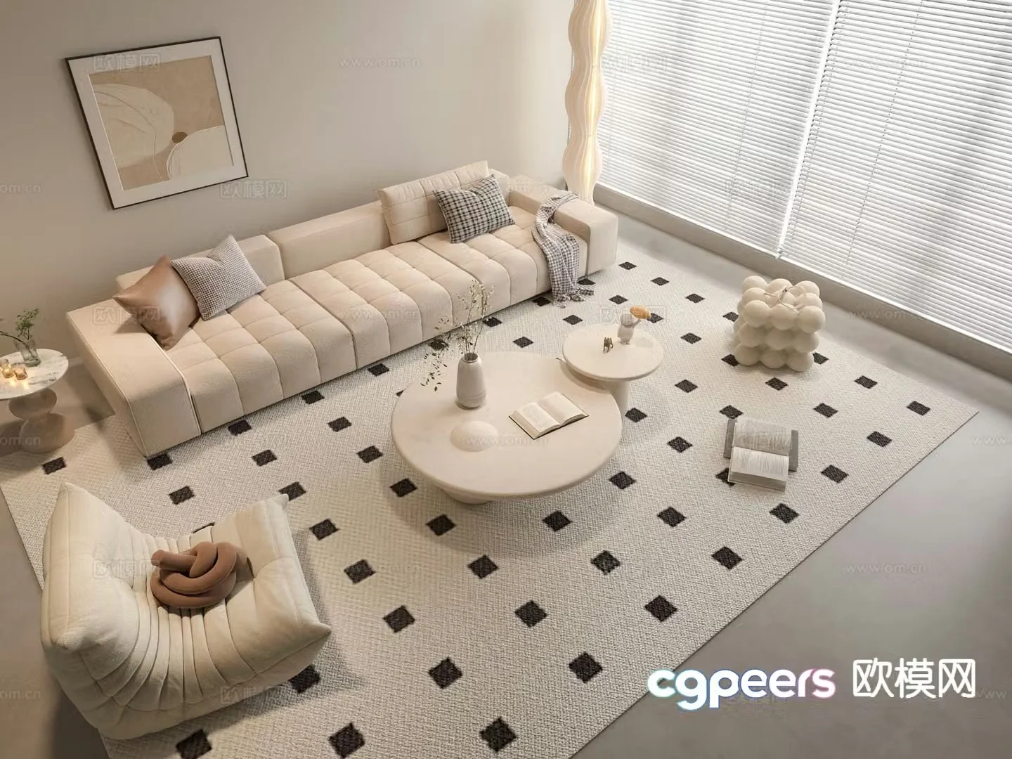 Cream style modular sofa 3d model
