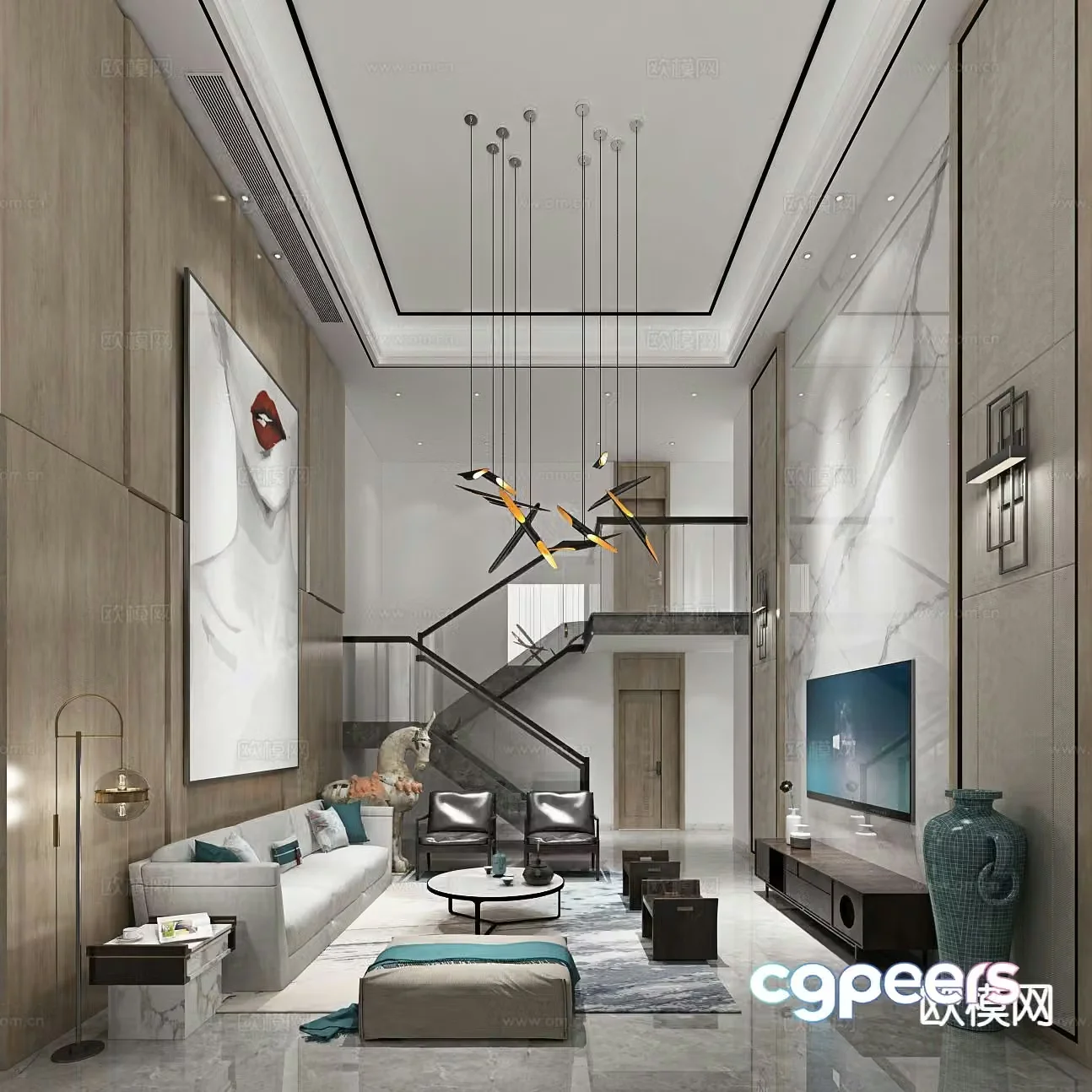 Modern villa living room 3d model