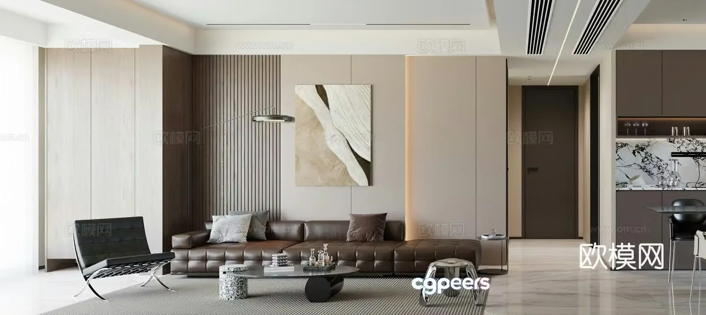 Italian living room modern living room combination sofa black and white gray modern living room Italian living room 3d model