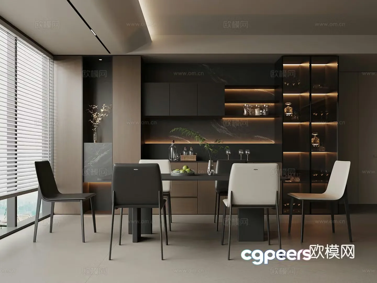 14 Italian restaurant dining table and chair wine cabinet 3d model