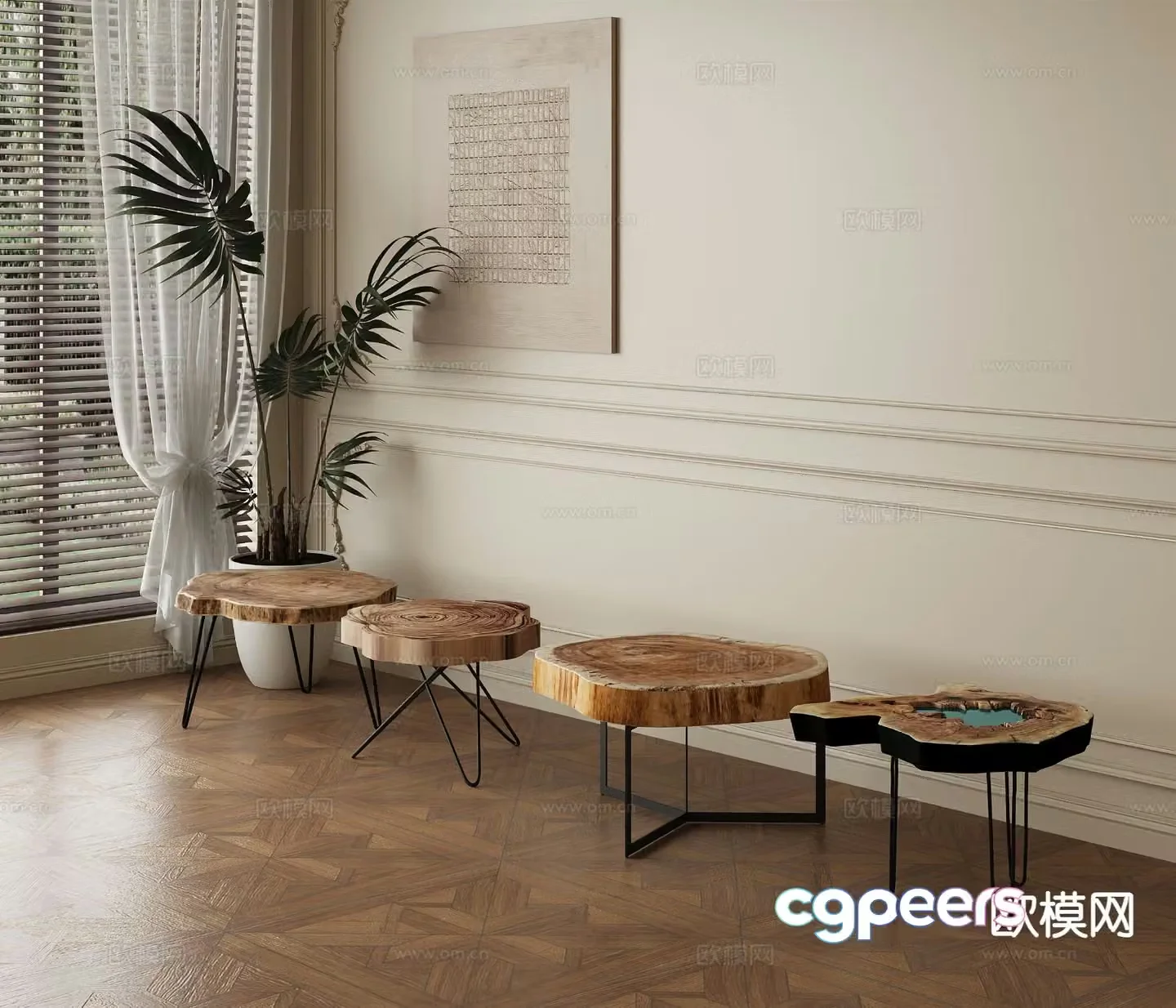 Wabi-sabi side table round table log table 3D model