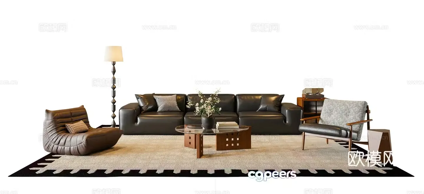 Medium style sofa coffee table combination 3D model