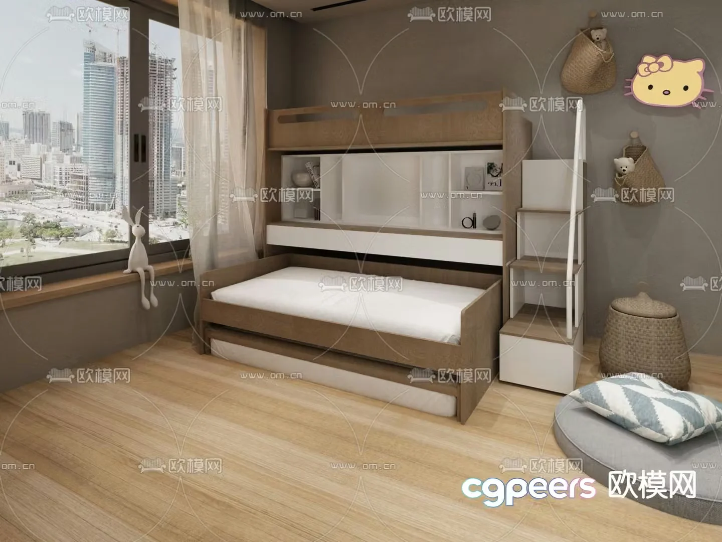 Children’s bed combination desk 3d model