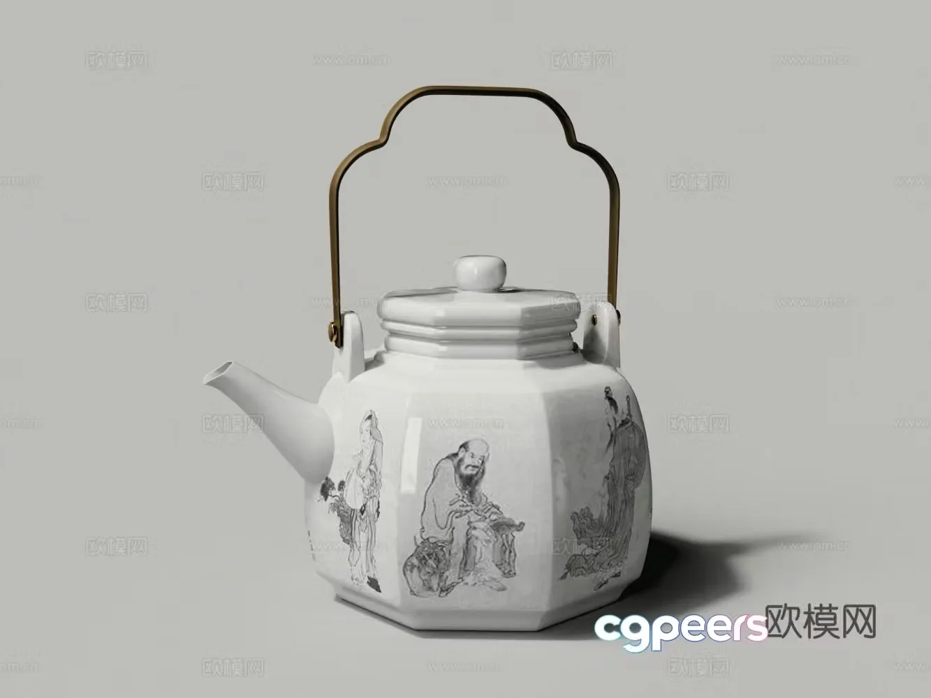 Chinese style Eight Immortals Crossing the Sea Eight Anise Pot White Porcelain Pot Teapot Ceramic Tea Set 3D Model