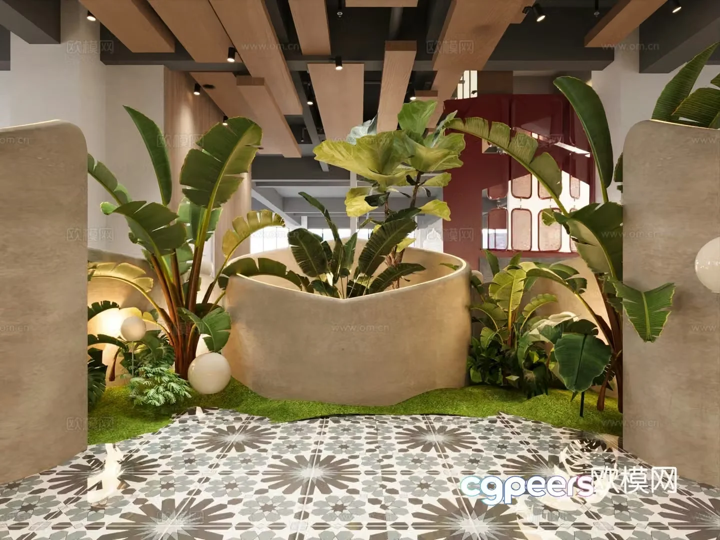 Modern interior landscape restaurant green plant landscaping 3D model