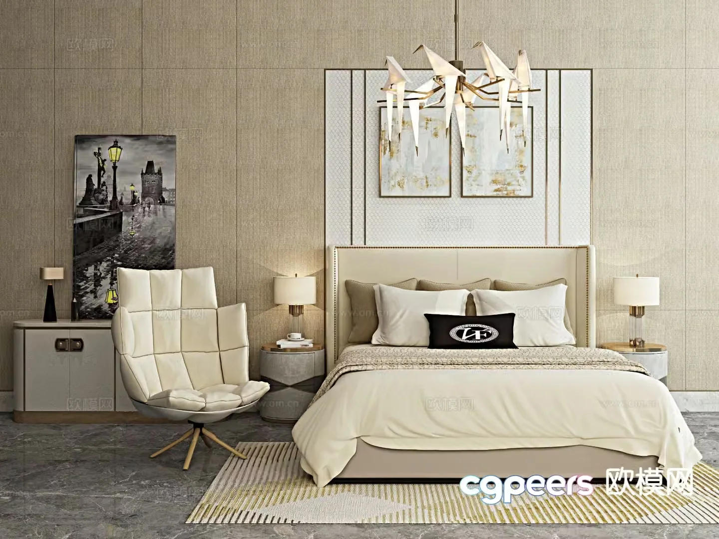 Modern double bed 3d model