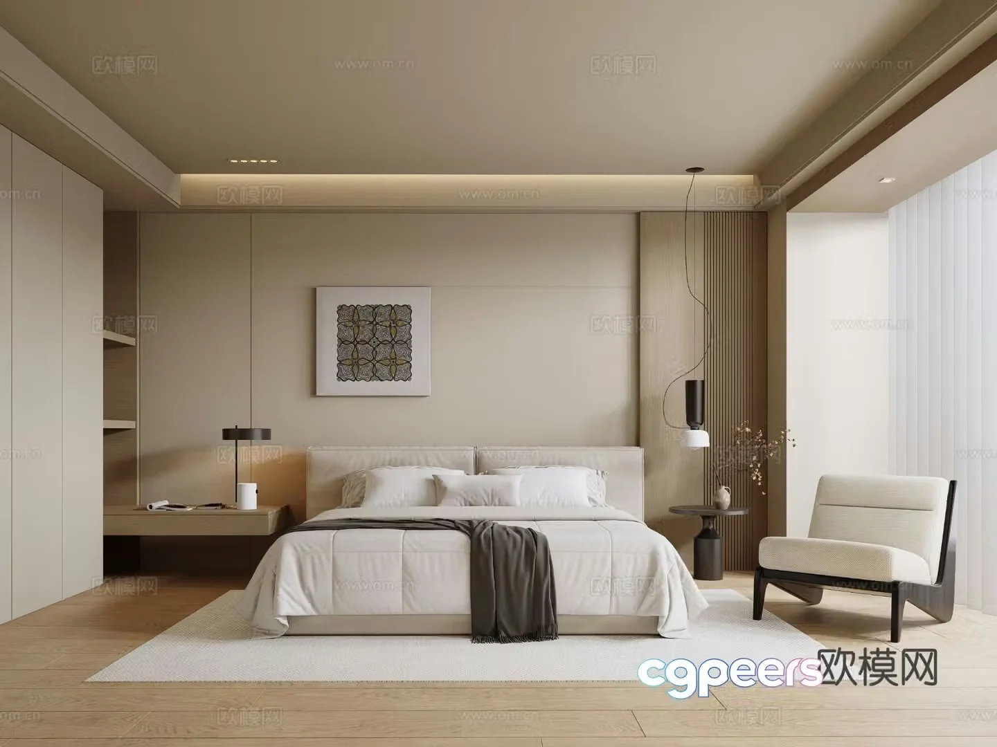 Creamy Bedroom Master Bedroom 3D Model