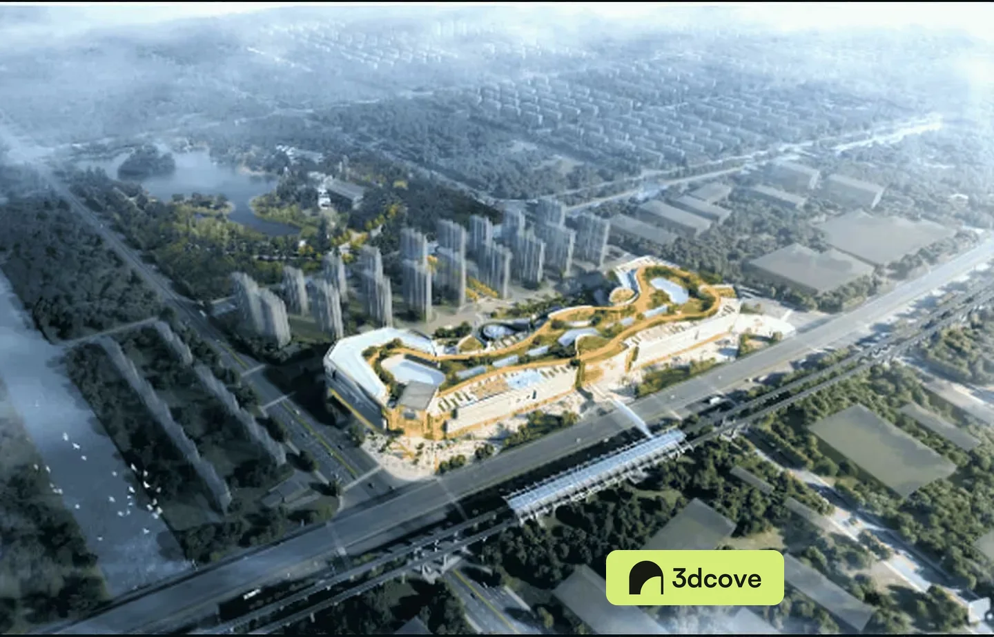 Aerial View Of A Large Multi-Story Building With A Unique Design