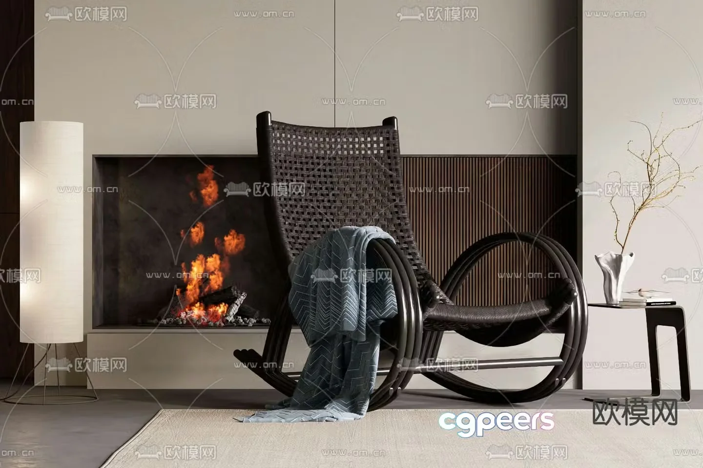 Woven lounge chair rocking chair 3d model