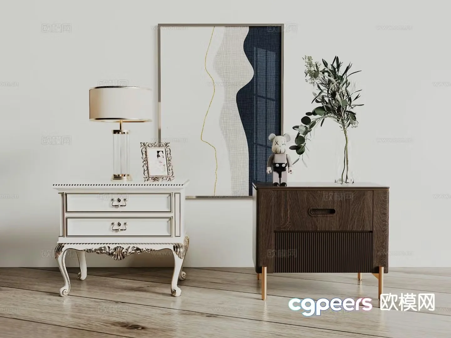 French bedside table 3d model
