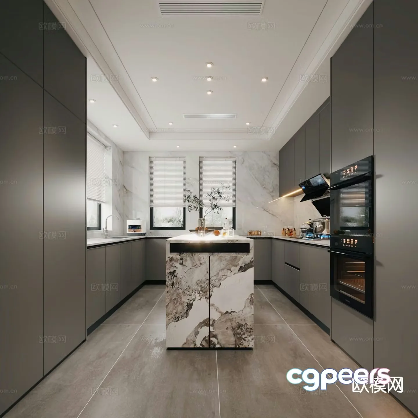 Modern island kitchen 3d model