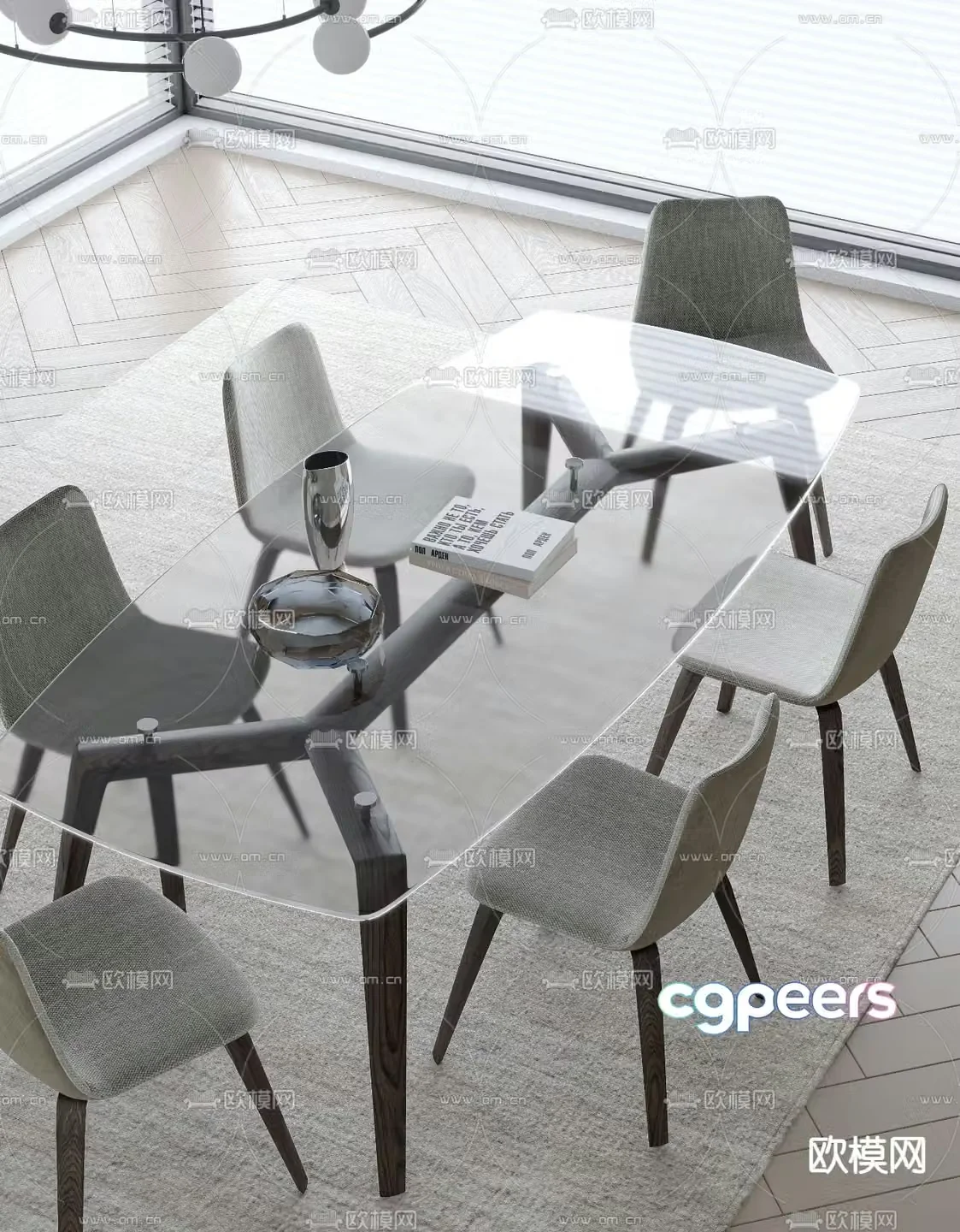 Glass dining table and chair 3d model