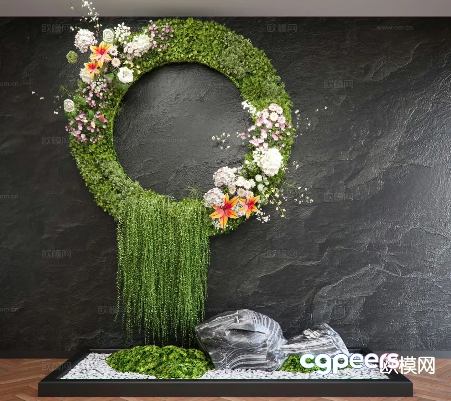 Garland Sketches Hanging Ornaments Moss Wall Plant Wall 3D Model