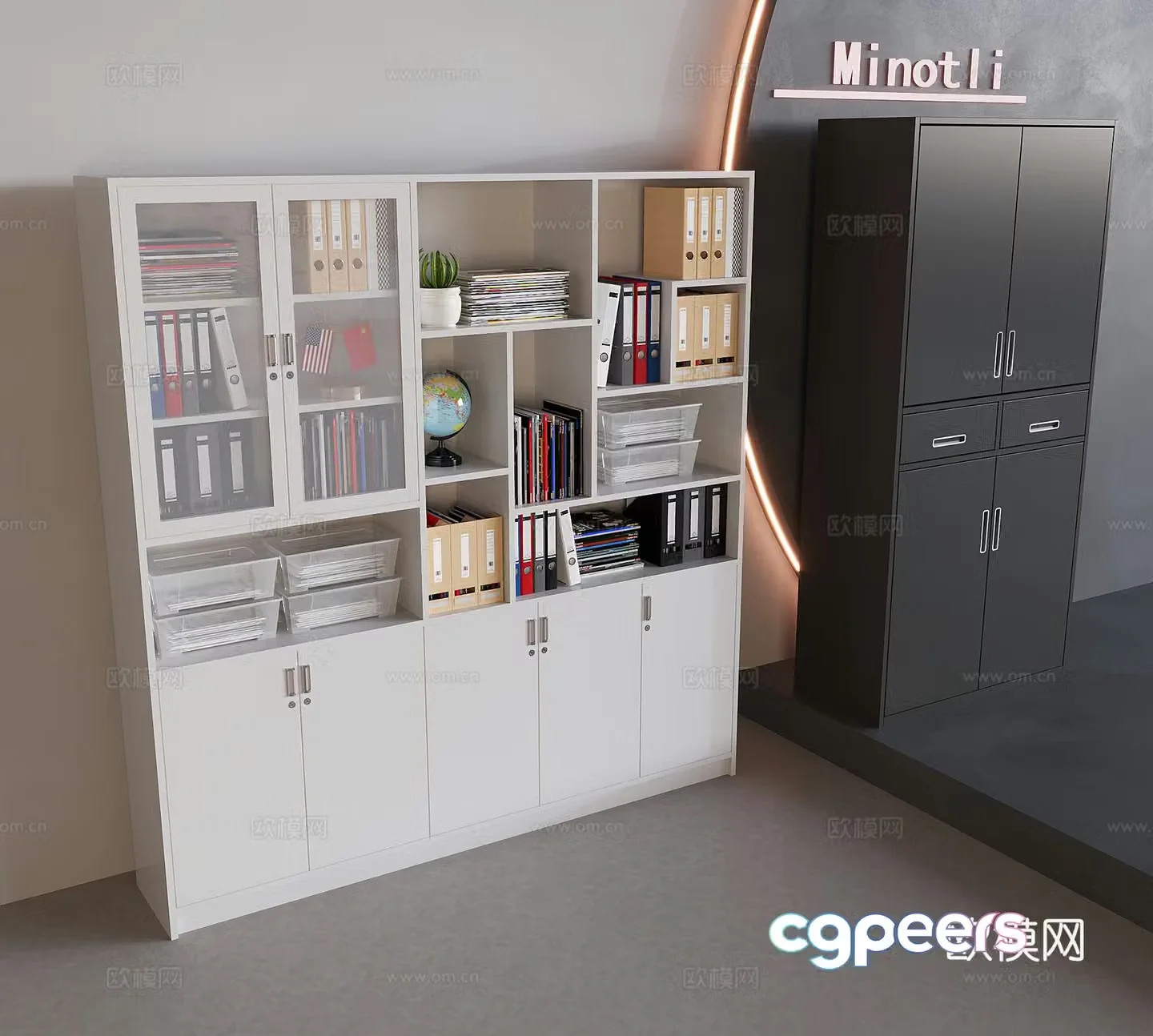 Glass file cabinet file cabinet office iron cabinet information cabinet file box 3D model