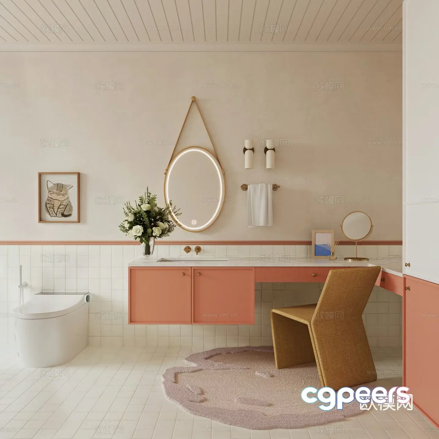 Creamy bathroom main bathroom 3d model