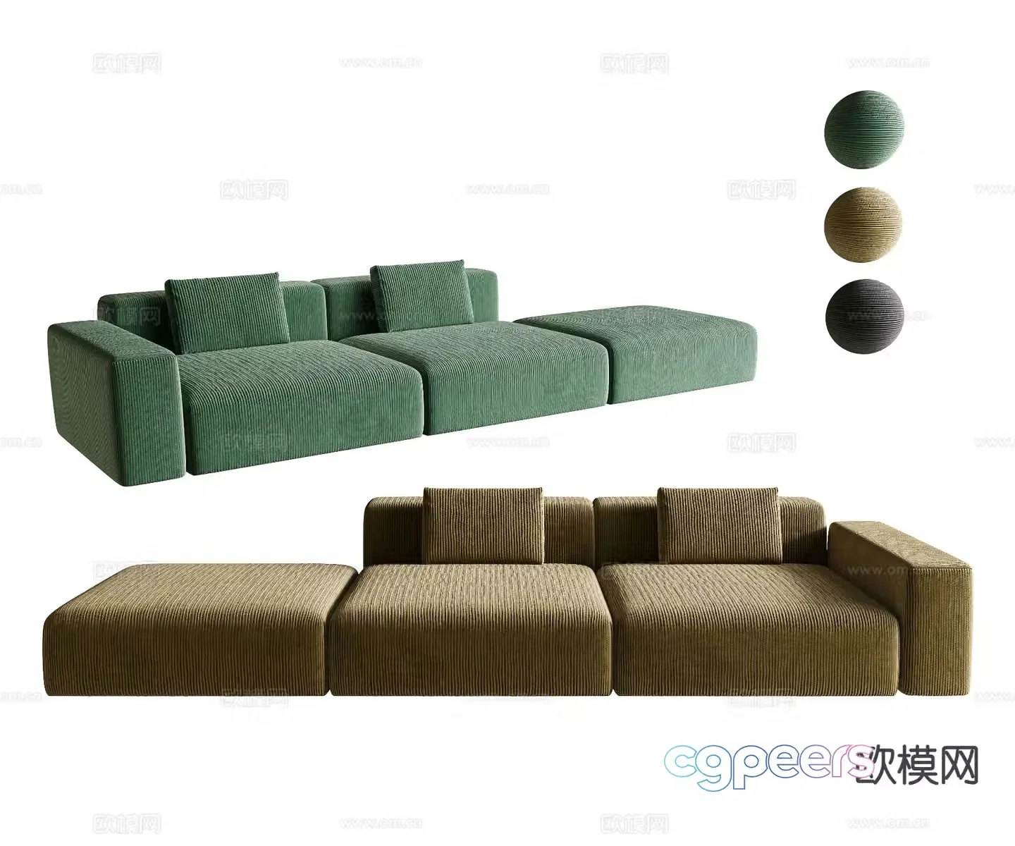 Modern fabric sofa three-person sofa modular sofa 3D model