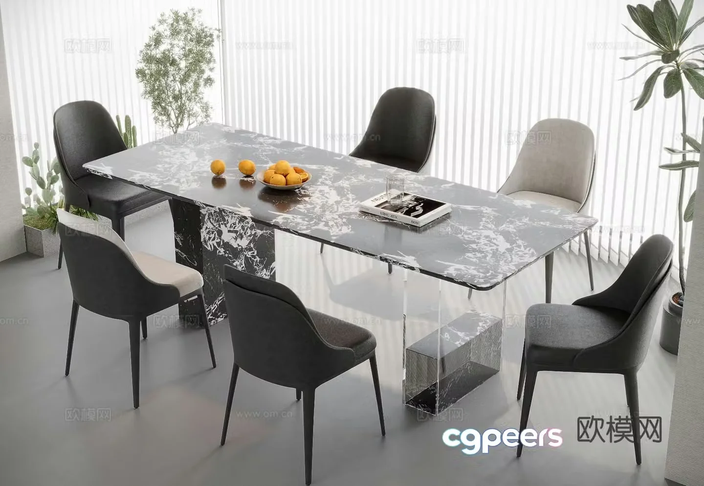 Modern dining table and chairs 3d model
