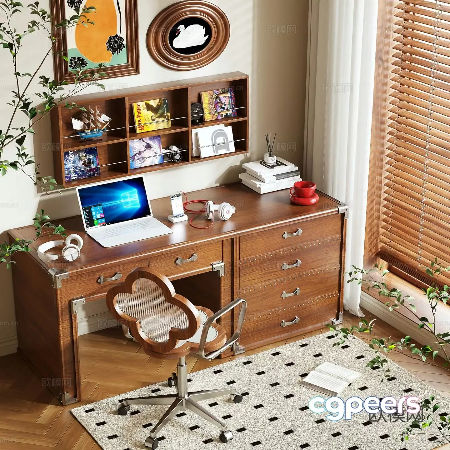 Medieval style desk writing desk 3d model