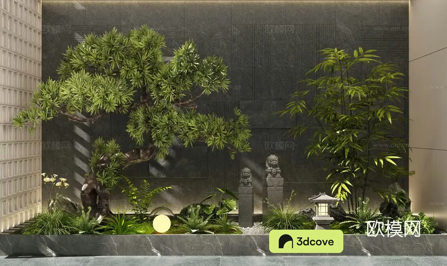 New Chinese interior landscape landscaping plant landscape tree Chinese landscape courtyard landscape